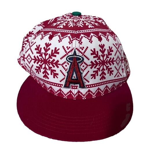 ANGELS Anaheim MLB Baseball Snowflakes Hat Cap Arco Red White Sixth Man - Picture 1 of 6
